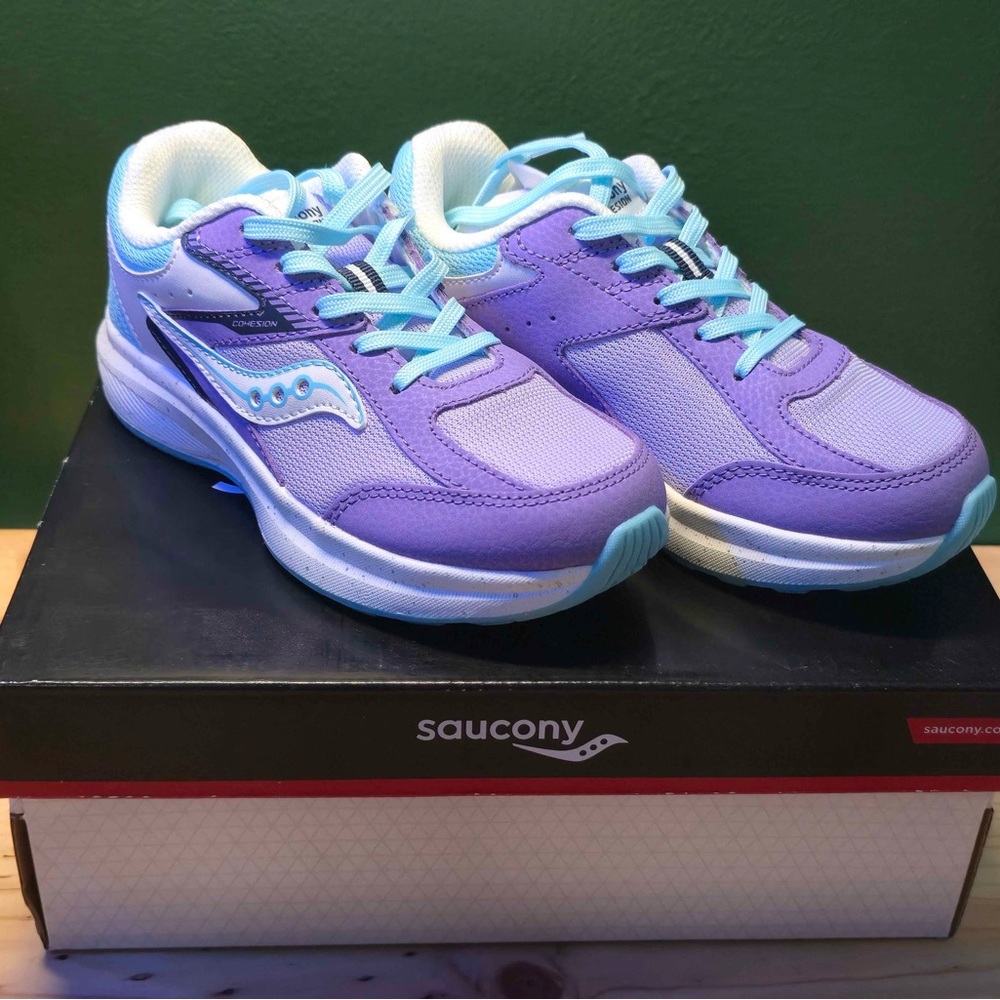 Saucony Kids Cohesion KDZ Purple and Aqua Running Sneakers